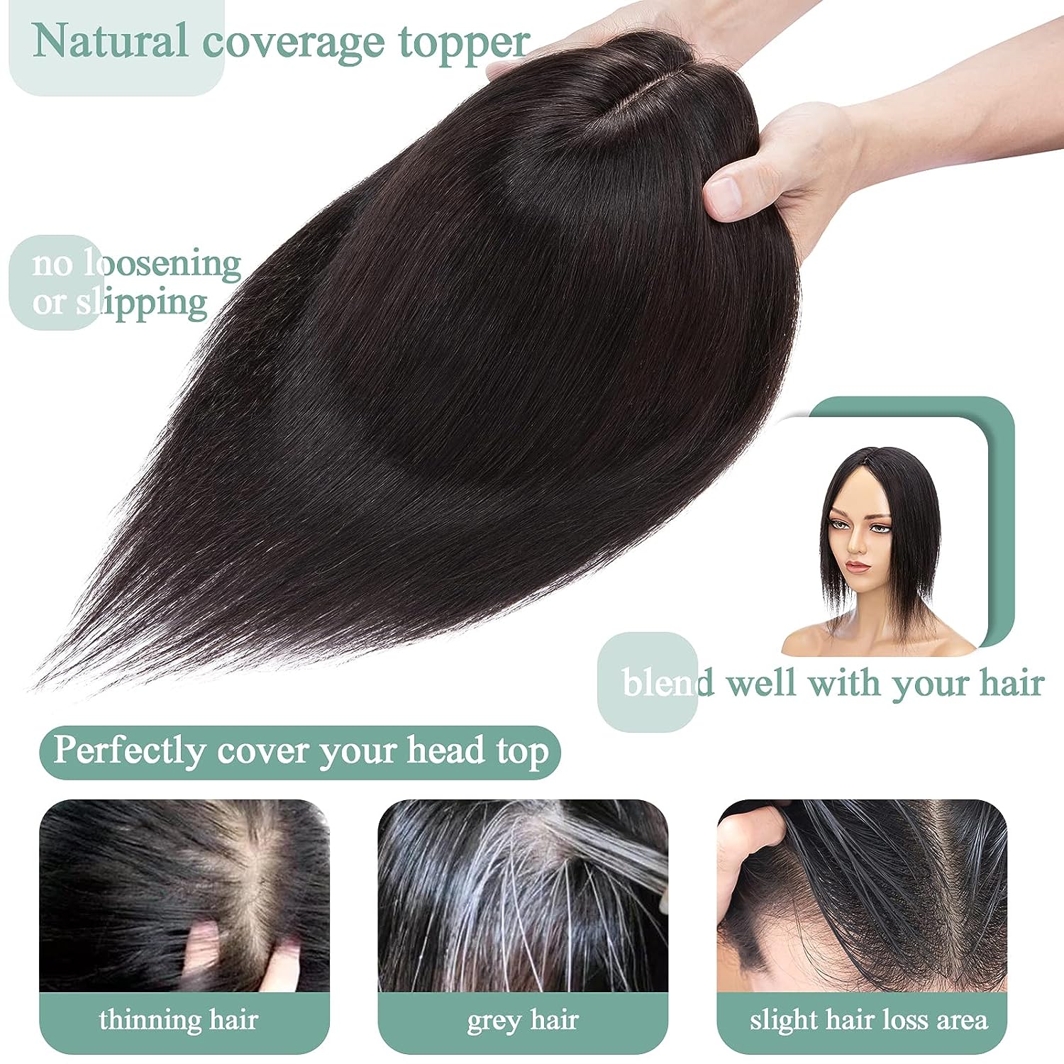 Topper de cabello humano liso  - Hair Care Women reseña y precio