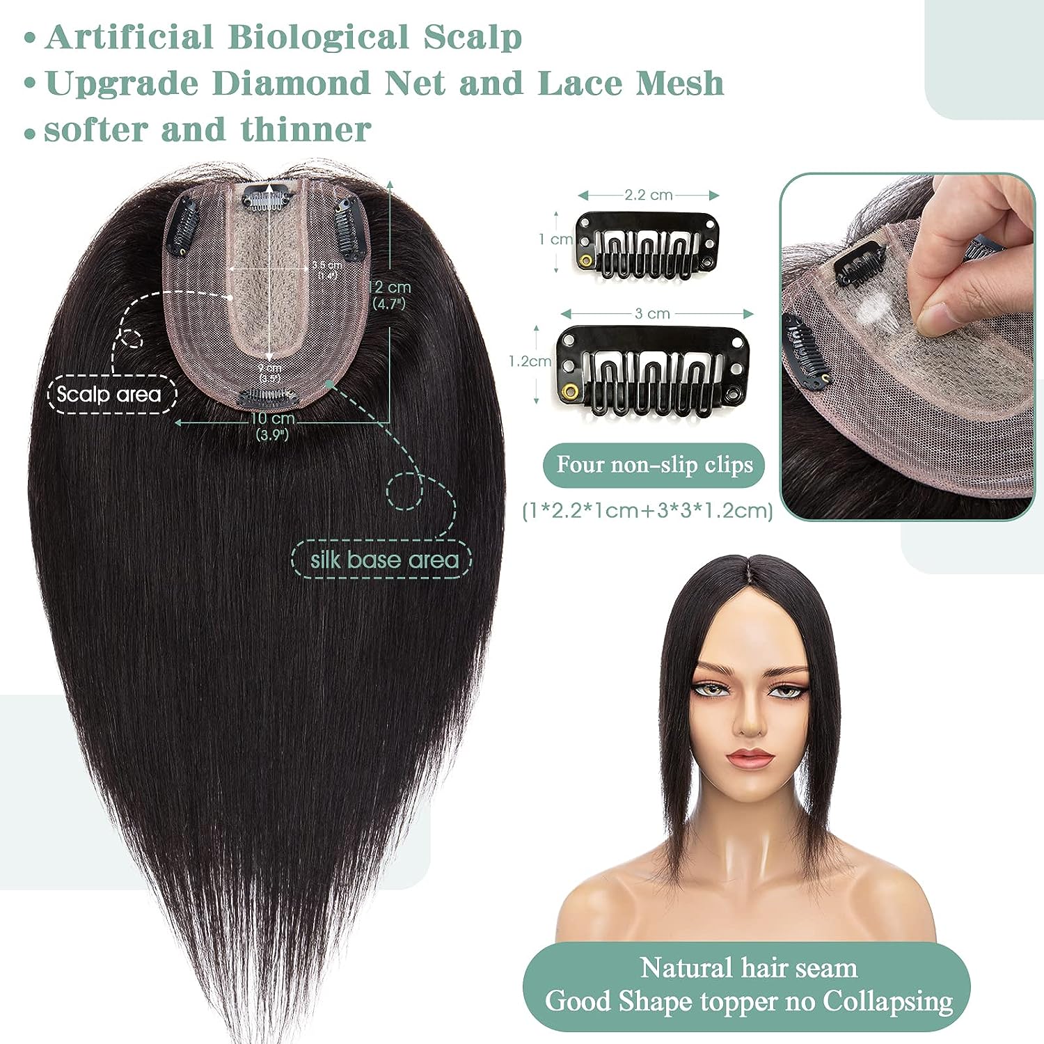 Topper de cabello humano liso  - Hair Care Women reseña y precio