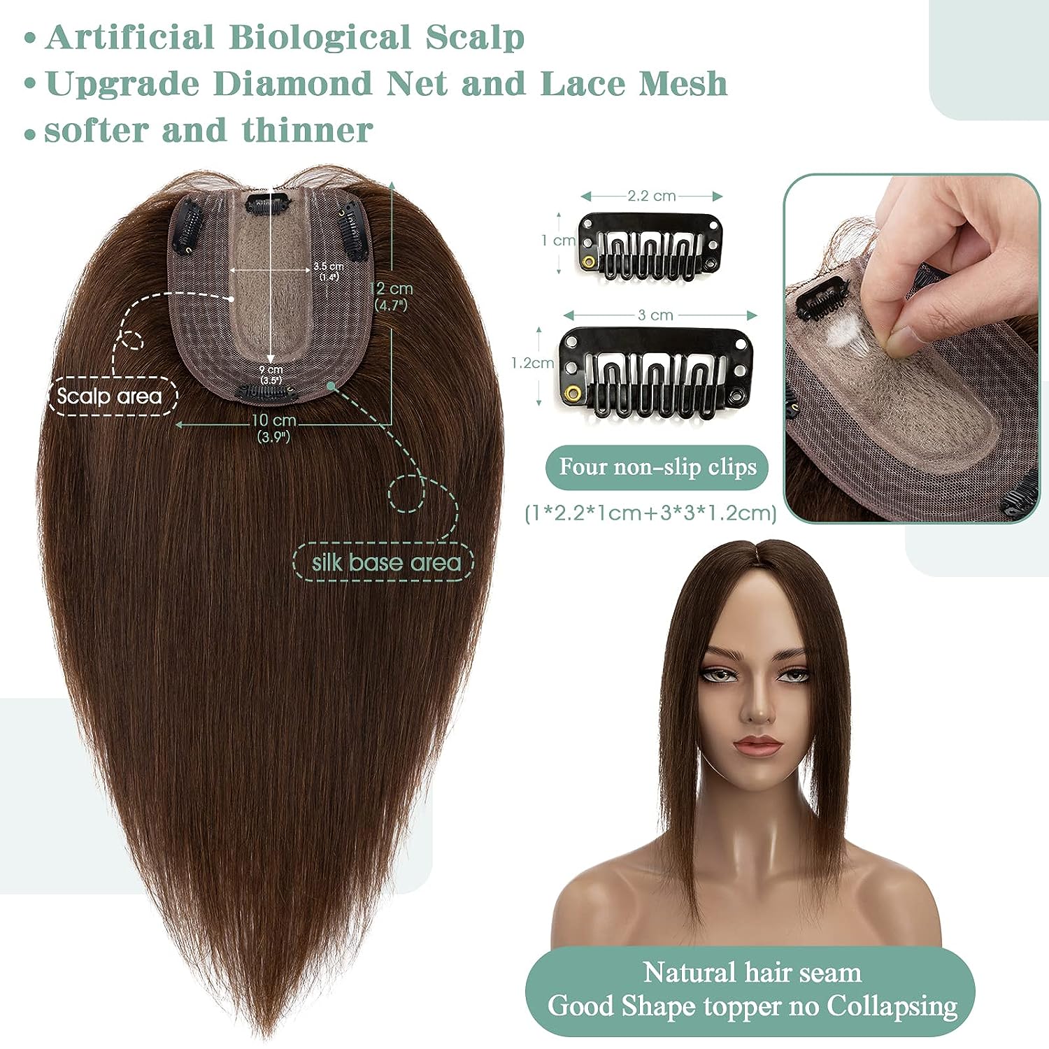 Topper de cabello humano liso  - Hair Care Women reseña y precio